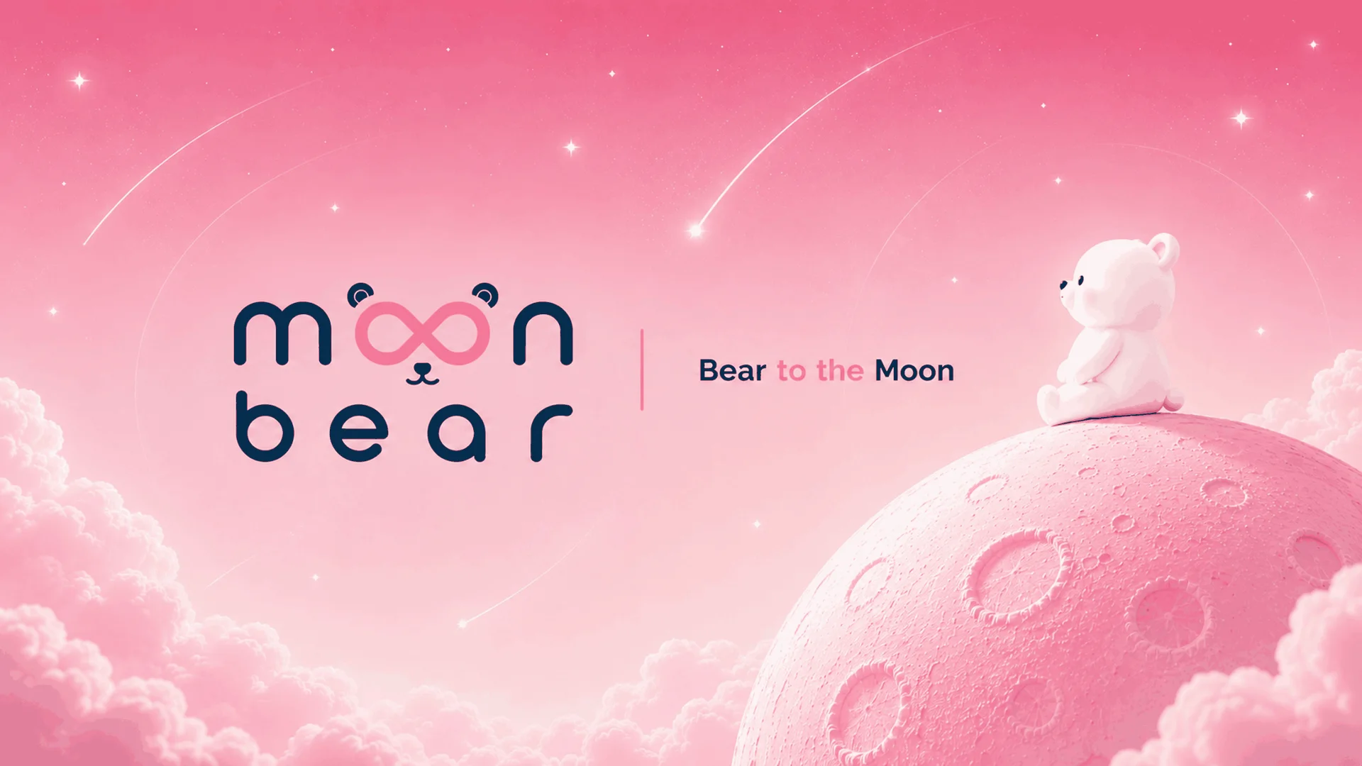 MoonBear sitting on a pink moon under a starry sky